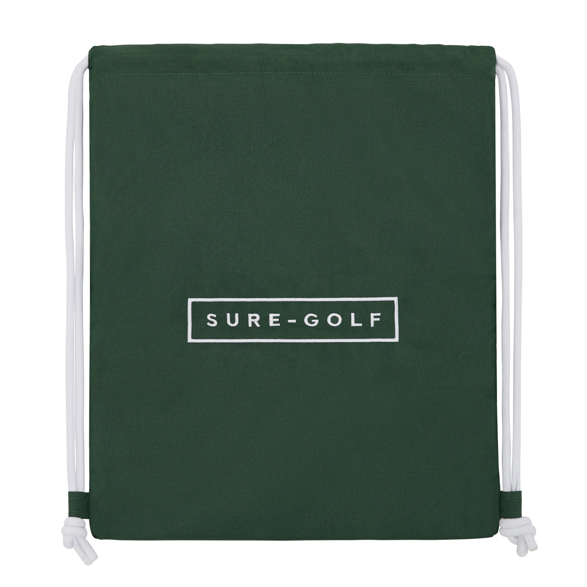 Green drawstring bag with 'SURE-GOLF' logo on a white background